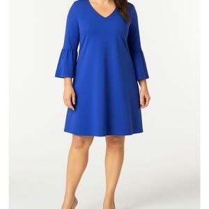 Donna Morgan Dress Blue 3/4 Cobalt Blue Bell Sleeves Size 12